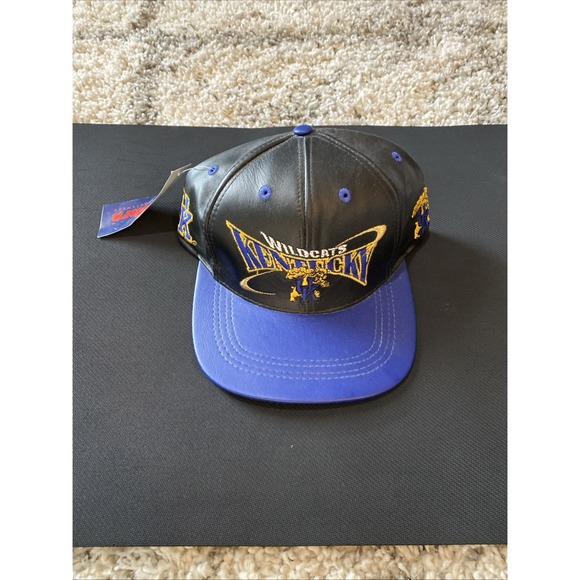 Kentucky Wildcats Black Vintage‎ Deadstock Genuine Leather Men's Strapback Hat - Picture 1 of 8